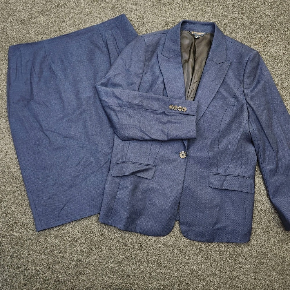 Brooks Brothers Womens Blue Wool Skirt (Sz. 12) Suit Set Blazer (Sz. 14) Career
